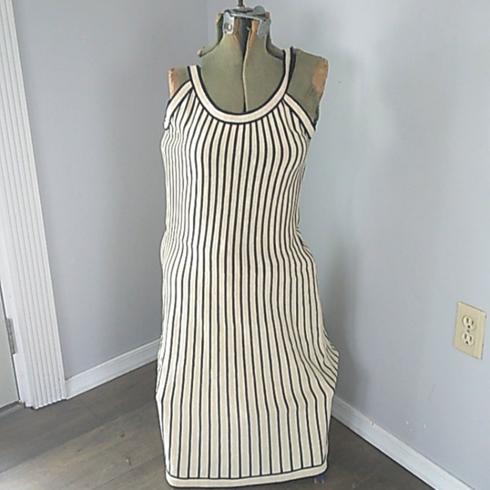 VTG Y2K TRICOSA NAVY/CREAM MIDI TANK STRIPED DRESS MADE IN PARIS FRANCE WOMANS S